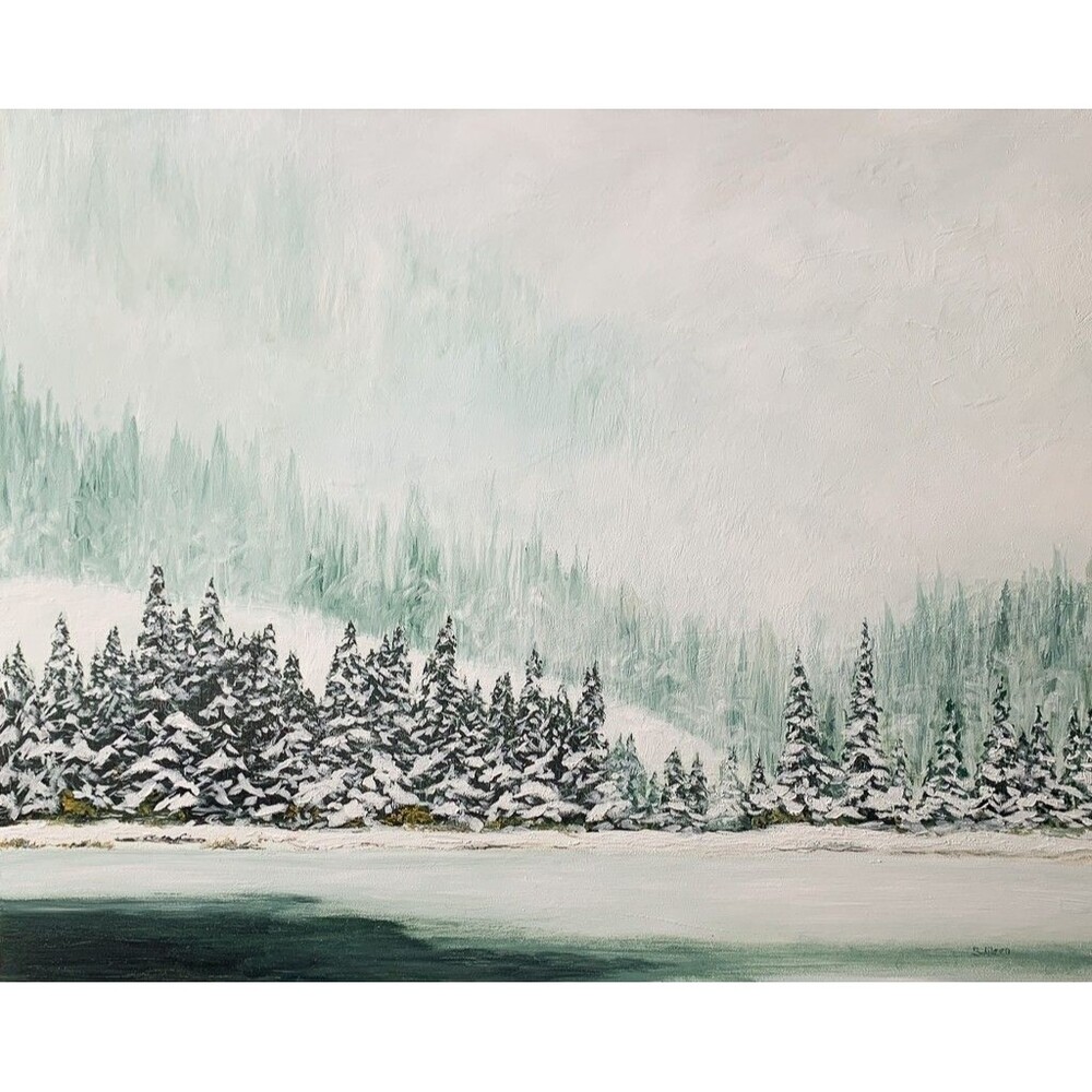 16x20 Original Oil Painting Winter Landscape Winter Snow Forest Pines Art Signed